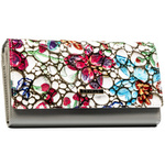 Skórzany, wielokolorowy portfel damski w kwiaty, wyposażony w system RFID - 4U Cavaldi