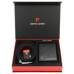 Pierre Cardin Zestaw Prezentowy Męski Skórzany Portfel Pasek do spodni