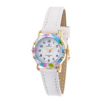 Zegarek prezent komunijny biały pasek skórzany kolorowa koperta Perfect D47