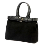 Dwukomorowy Damski skórzany kuferek do ręki z dopinanym paskiem Luka