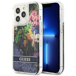 Guess GUHCP13LLFLSB iPhone 13 Pro / 13 6,1" niebieski/blue hardcase Flower Liquid Glitter