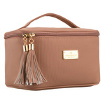 Praktyczna kosmetyczka z tkaniny syntetycznej w beżowym kolorze, jednokomorowa - Peterson