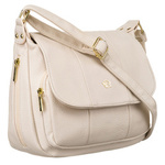 Pojemna, beżowa torebka damska na ramię z kieszeniami - Rovicky
