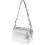 Skórzana damska torebka listonoszka srebrna dwukomorowa pojemna na pasku P10