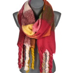 Bordowy Jesienny duży Szalik Damski ciepły szal w kratę frędzle szal-79