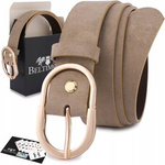 Skórzany pasek damski do spodni sukienki cielisty skóra nat. zamszowa 3 cm Beltimore E53 : Kolory - ecru, kremowy, Rozmiar pasków - r.110-125 cm