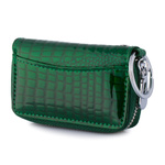 Zielone skórzane etui na klucze damskie pojemne lakier F19