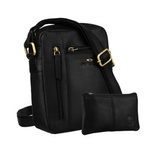 Klasyczna skórzana listonoszka męska w czarnym kolorze z kieszonkami i etui - Peterson