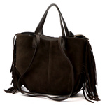 Vera Pelle damska shopperbag zamszowa torebka na ramię z frędzlami