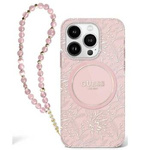 Guess GUHMP16MHCPOFPP iPhone 16 Plus 6.7" różowy/pink hardcase IML Flowers Allover Electro With Pearl Strap MagSafe