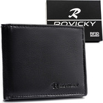 Mały, czarny portfel męski ze skóry naturalnej wyposażony w system RFID - Rovicky
