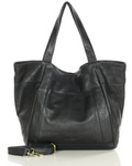 Duża skórzana torebka shopper z kieszenią - MARCO MAZZINI czarny