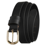 Elegancki pasek damski ze skóry naturalnej w czarnym kolorze ze złotą, klasyczną klamrą - Peterson