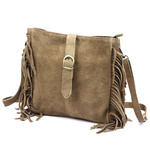 Luka torebka damska skórzana zamszowa miejska z frędzlami i kieszenią