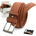 BELTIMORE męski pasek skórzany pudełko zamszowy camel A78 : Kolory - brązowy, beżowy, Rozmiar pasków - r.90-105 cm