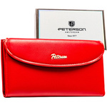 Czerwony, gładki portfel damski ze skóry ekologicznej zamykany na zatrzask magnetyczny - Peterson