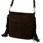 Vera Pelle damska listonoszka skóra naturalna zamszowa torebka z frędzlami