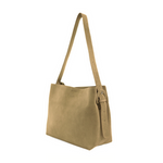 Skórzana zamszowa beżowa torba shopper z regulowanym paskiem Solier FL38 Sienna