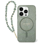 Guess GUHMP16LHGCRELSA iPhone 16 Pro 6.3" zielony/green hardcase IML Glitter With Pearl Strap MagSafe