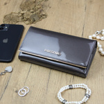 Gregorio damska podłużna portmonetka skóra naturalna lakierowana portfel