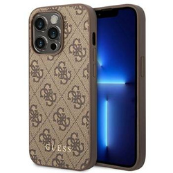 Guess GUHCP14LG4GFBR iPhone 14 Pro 6,1" brązowy/brown hard case 4G Metal Gold Logo