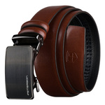 Pasek męski z automatyczną klamrą wykonany ze skóry naturalnej w brązowym kolorze - Peterson