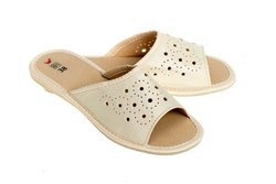 Wsuwane, przewiewne, płaskie pantofle góralskie pw134 kremowy