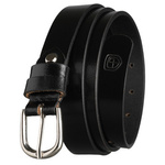 Czarny pasek damski ze skóry naturalnej ze srebrną, klasyczną klamrą - Peterson