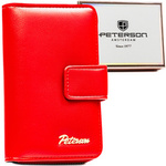 Czerwony, pionowy portfel damski ze skóry ekologicznej, mieszczący dowód rejestracyjny - Peterson