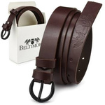 Beltimore skórzany damski pasek czarny 2,5 cm burgundowy A64 : Kolory - brązowy, beżowy, Rozmiar pasków - r.105-120 cm