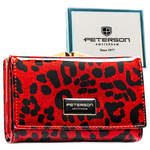 Czerwony portfel damski ze skóry ekologicznej i naturalnej w cętki, zamykany biglem i zatrzaskiem - Peterson