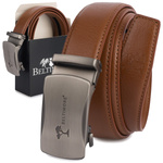 Pasek męski skórzany klamra automatyczna brązowy Beltimore A50 : Kolory - brązowy, beżowy, Rozmiar pasków - r.95-110 cm