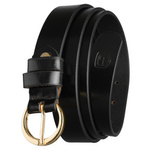 Skórzany pasek damski w czarnym kolorze ze złotą, klasyczną klamrą - Peterson