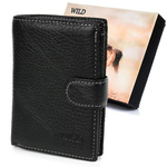 Portfel skórzany męski duży pionowy z zapinką Beltimore czarny RFiD I42