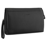 Praktyczna saszetka męska ze skóry ekologicznej w czarnym kolorze z uchwytem do ręki - Rovicky