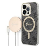 Zestaw Guess GUBPP14XH4EACSK Case+ Charger iPhone 14 Pro Max 6,7" czarny/black hard case 4G Print MagSafe