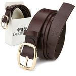 Beltimore skórzany damski pasek do spodni 3 cm burgundowy A68 : Kolory - brązowy, beżowy, Rozmiar pasków - r.110-125 cm