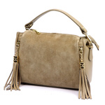 Listonoszka damska skórzana zamszowa dwie komory 2 breloki frędzle Luka