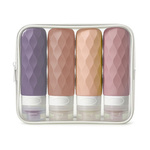 Podróżne, wielokolorowe butelki silikonowe zapakowane w kosmetyczkę - Peterson