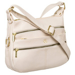 Damska listonoszka ze skóry ekologicznej w beżowym kolorze na długim pasku - Rovicky