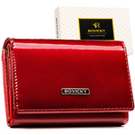 Duży, lakierowany portfel damski ze skóry naturalnej i ekologicznej w czerwonym kolorze, zamykany na zatrzask - Rovicky