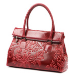 Elegancki pojemny skórzany kuferek z roślinnym motywem torebka do ręki Luka