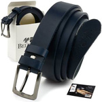 Beltimore skórzany licowy wąski pasek męski granatowy nadwymiar A80 : Kolory - granatowy, Rozmiar pasków - r.115-130 cm