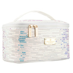 Biała kosmetyczka z tkaniny syntetycznej ozdobiona cekinami, wyposażona w wygodny uchwyt - Peterson