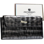 Szary portfel damski ze skóry ekologicznej zamykany na zatrzask - Peterson