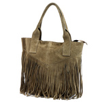 Luka damska shopperbag skórzana zamszowa torebka na ramię z frędzlami