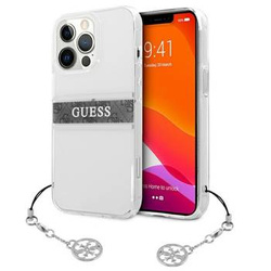 Guess GUHCP13LKB4GGR iPhone 13 Pro / 13 6,1" Transparent hardcase 4G Grey Strap Charm