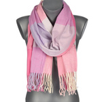 Fuksjowy Duży Szalik Damski bawełniany ciepły szal w kratę frędzle AX-13