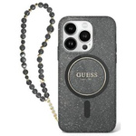 Guess GUHMP16LHGCRELSK iPhone 16 Pro 6.3" czarny/czarny hardcase IML Glitter With Pearl Strap MagSafe