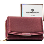 Portfel damski ze skóry ekologicznej w fioletowym kolorze wyposażony w system RFID - Peterson